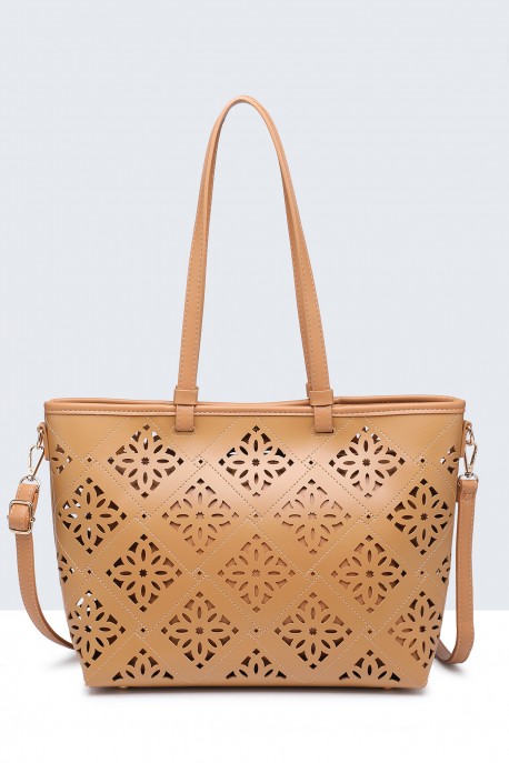 11147-BV Tote bag with perforated pattern : colour:Khaki