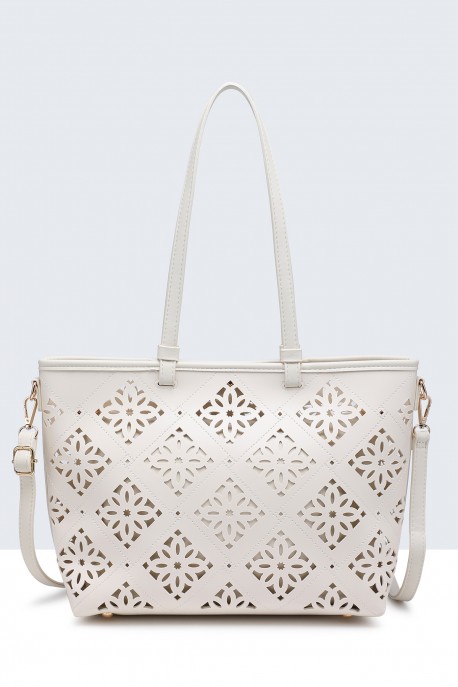 11147-BV Tote bag with perforated pattern : colour:Beige