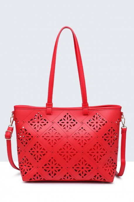 11147-BV Tote bag with perforated pattern : colour:Red