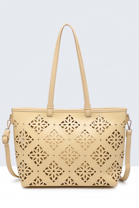 11147-BV Tote bag with perforated pattern : colour:Yellow