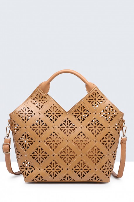 11148-BV Sac à main motif perforé : couleur:Kaki (Khaki)