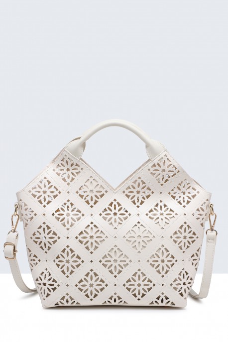 11148-BV Sac à main motif perforé : couleur:Beige