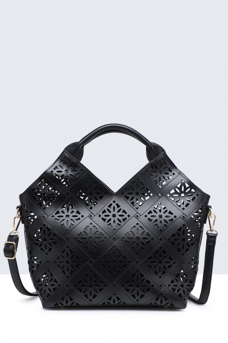 11148-BV Sac à main motif perforé : couleur:Noir (Black)