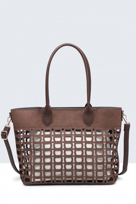 20028-BV Tote bag with perforated pattern : colour:Coffee