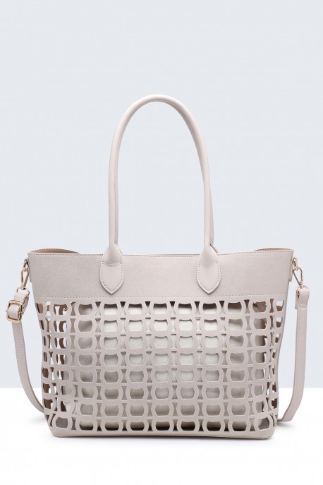 20028-BV Tote bag with perforated pattern : colour:Beige