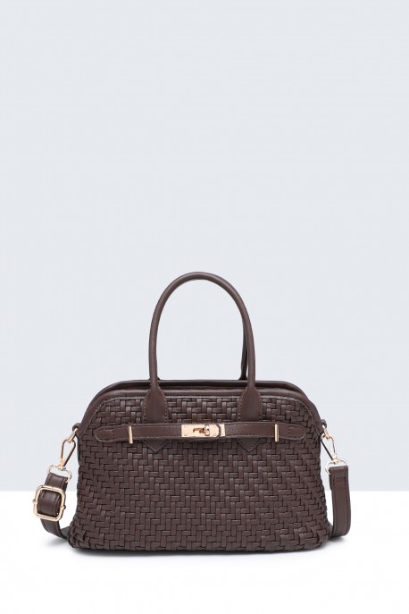 20029-BV Woven Dome Handbag : colour:Coffee