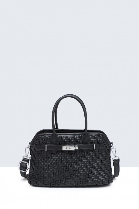20029-BV Woven Dome Handbag : colour:Black