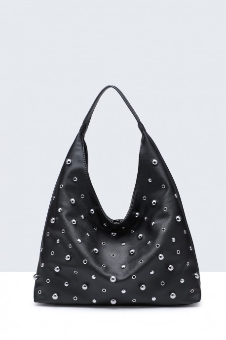 28950-BV Studded hobo shoulder bag : colour:Black