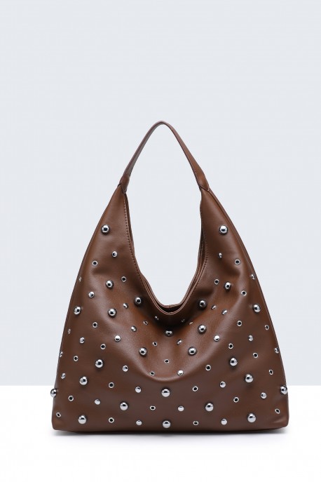 28950-BV Studded hobo shoulder bag : colour:Coffee