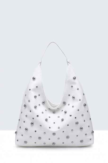 28950-BV Sac épaule hobo Clouté : couleur:Blanc