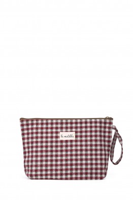 La Matilda - Large textile pouch makeup bag Gingham Rojo-Negro M115-98