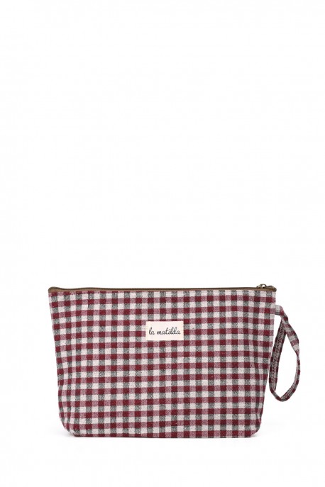 La Matilda - Large textile pouch makeup bag Gingham Rojo-Negro M115-98