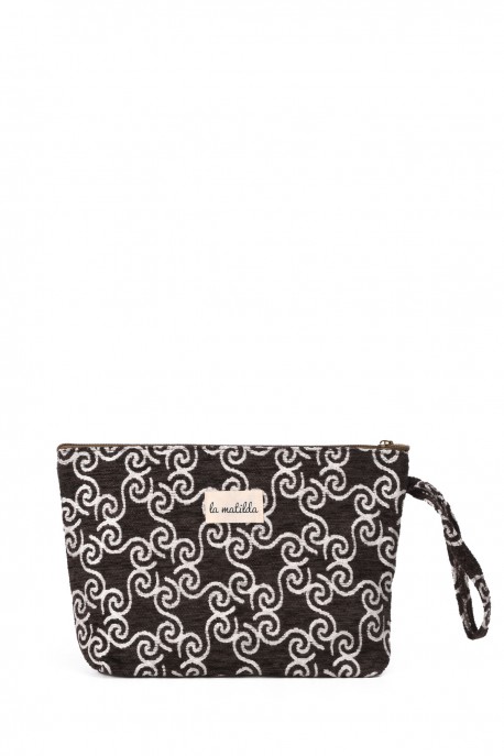 La Matilda - Large textile pouch makeup bag Marrón Hilo Plata M115-101
