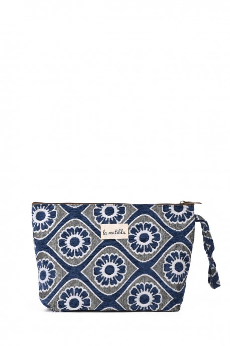 La Matilda - Grande Pochette trousse maquillage textile Flor Azul Marino M115-103