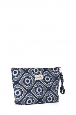 La Matilda - Large textile pouch makeup bag Marrón Flor Azul Marino M115-103