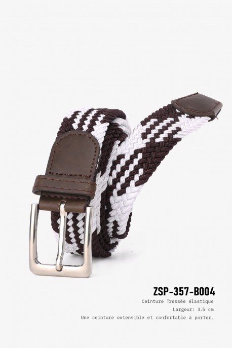 ZSP-357-B004 Ceinture tressée élastique : couleur:Marron fonc&eacute;