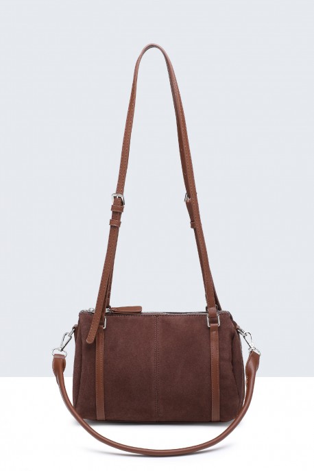 20034-BV Sac Bandoulière Polochon effet nubuck : couleur:Caf&eacute; (Coffee)