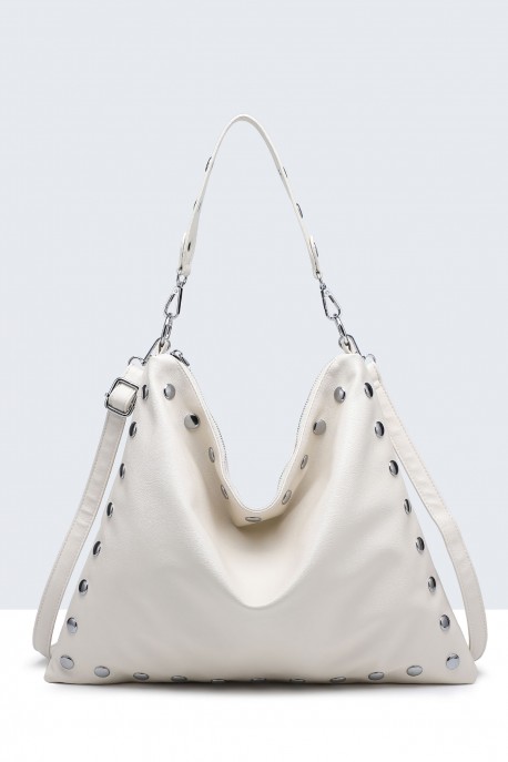 28953-BV Studded hobo shoulder bag : colour:Beige