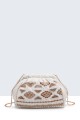 S9528-1-BV Bohemian style linen shoulder bag with sequined chain closure
