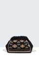 S9528-1-BV Bohemian style linen shoulder bag with sequined chain closure