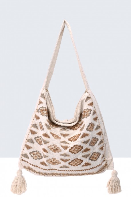 S9528-3-BV Bohemian-style linen shoulder hobo bag with sequins