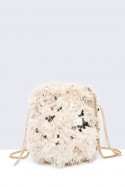 28562-BV Sequin feather shoulder bag in purse/bucket shape