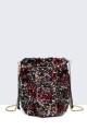 28562-BV Sequin feather shoulder bag in purse/bucket shape