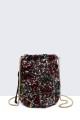 28562-BV Sequin feather shoulder bag in purse/bucket shape