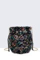 28562-BV Sequin feather shoulder bag in purse/bucket shape