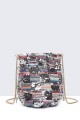 28562-BV Sequin feather shoulder bag in purse/bucket shape