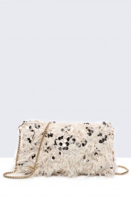 28565-BV Sac Pochette Bandoulière à plume paillette 