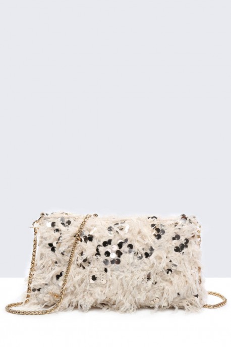 28565-BV Sequin feather crossbody clutch bag