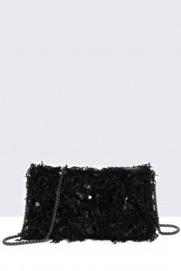 28565-BV Sac Pochette Bandoulière à plume paillette