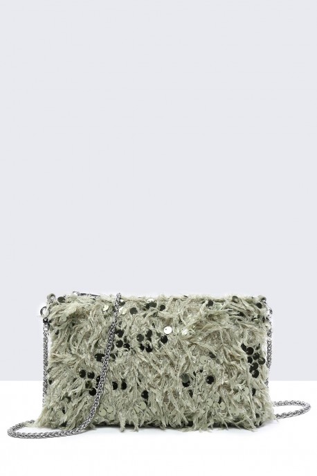 28565-BV Sequin feather crossbody clutch bag : colour:Green
