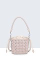 H250110-BV Leather bucket bag with studded armour design