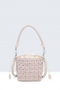 H250110-BV Leather bucket bag with studded armour design