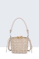 H250110-BV Leather bucket bag with studded armour design