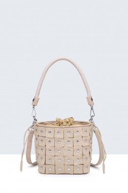H250110-BV Sac à main seau bourse style cuir PU armure cloutés