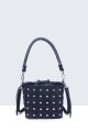 H250110-BV Leather bucket bag with studded armour design