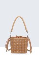 H250110-BV Leather bucket bag with studded armour design