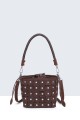 H250110-BV Leather bucket bag with studded armour design