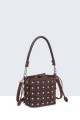 H250110-BV Leather bucket bag with studded armour design