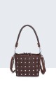 H250110-BV Leather bucket bag with studded armour design