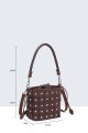 H250110-BV Leather bucket bag with studded armour design