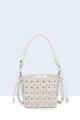 H250110-BV Leather bucket bag with studded armour design