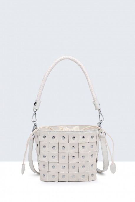 H250110-BV Leather bucket bag with studded armour design : colour:Gris clair
