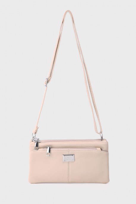 KJ255 Synthetic Multi-Pocket Crossbody Shoulder Bag : colour:Beige