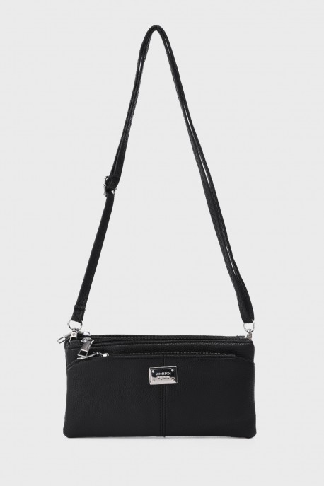 KJ255 Synthetic Multi-Pocket Crossbody Shoulder Bag : colour:Black