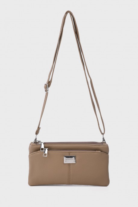 KJ255 Synthetic Multi-Pocket Crossbody Shoulder Bag : colour:Marron fonc&eacute;