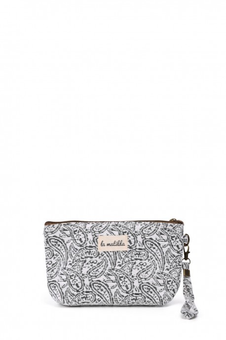 La Matilda - textile pouch makeup bag feuilles Mandala noir M101-79